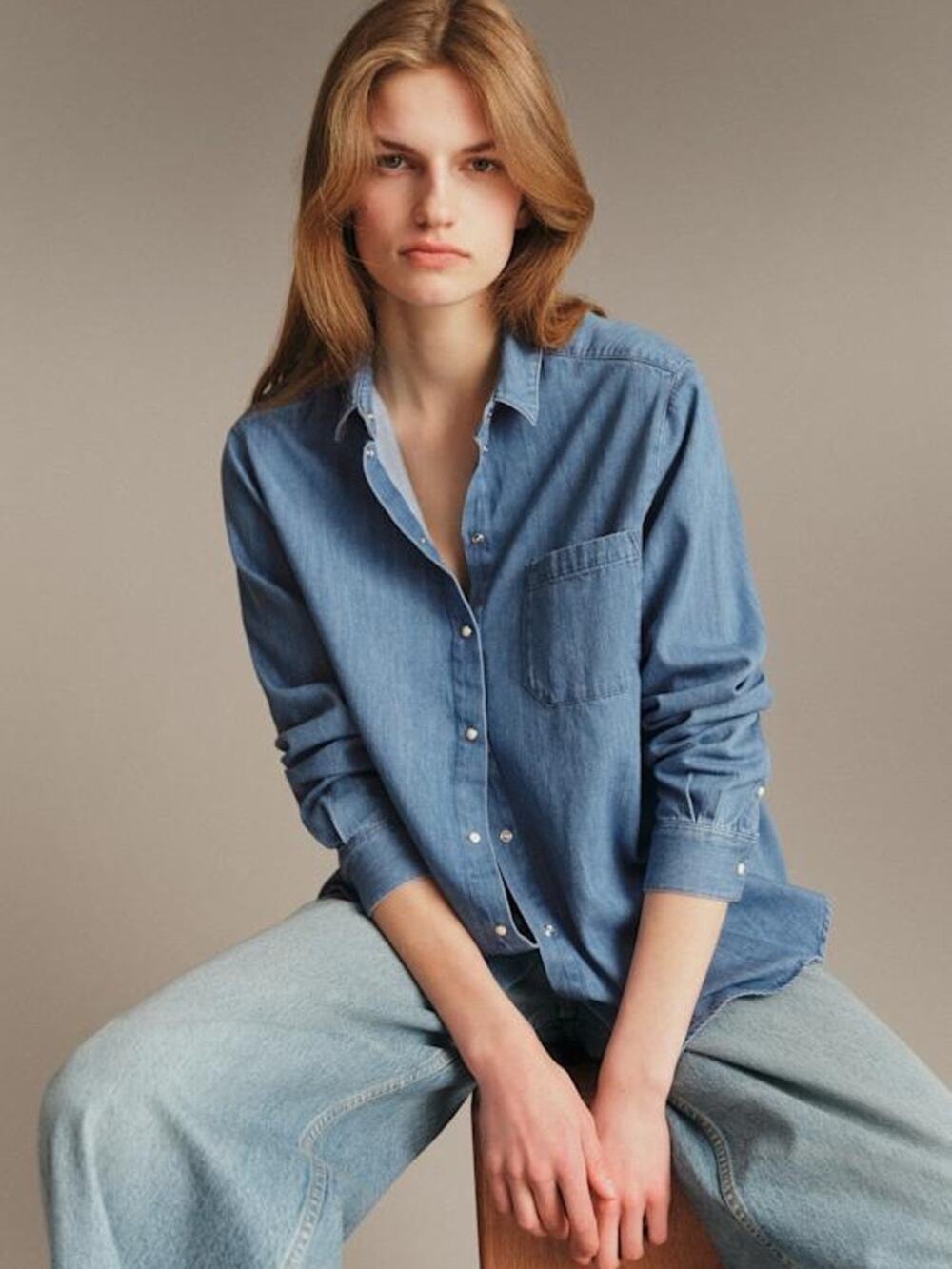Sezane Max Shirt in Deep Blue Size Small Long Sleeve Denim